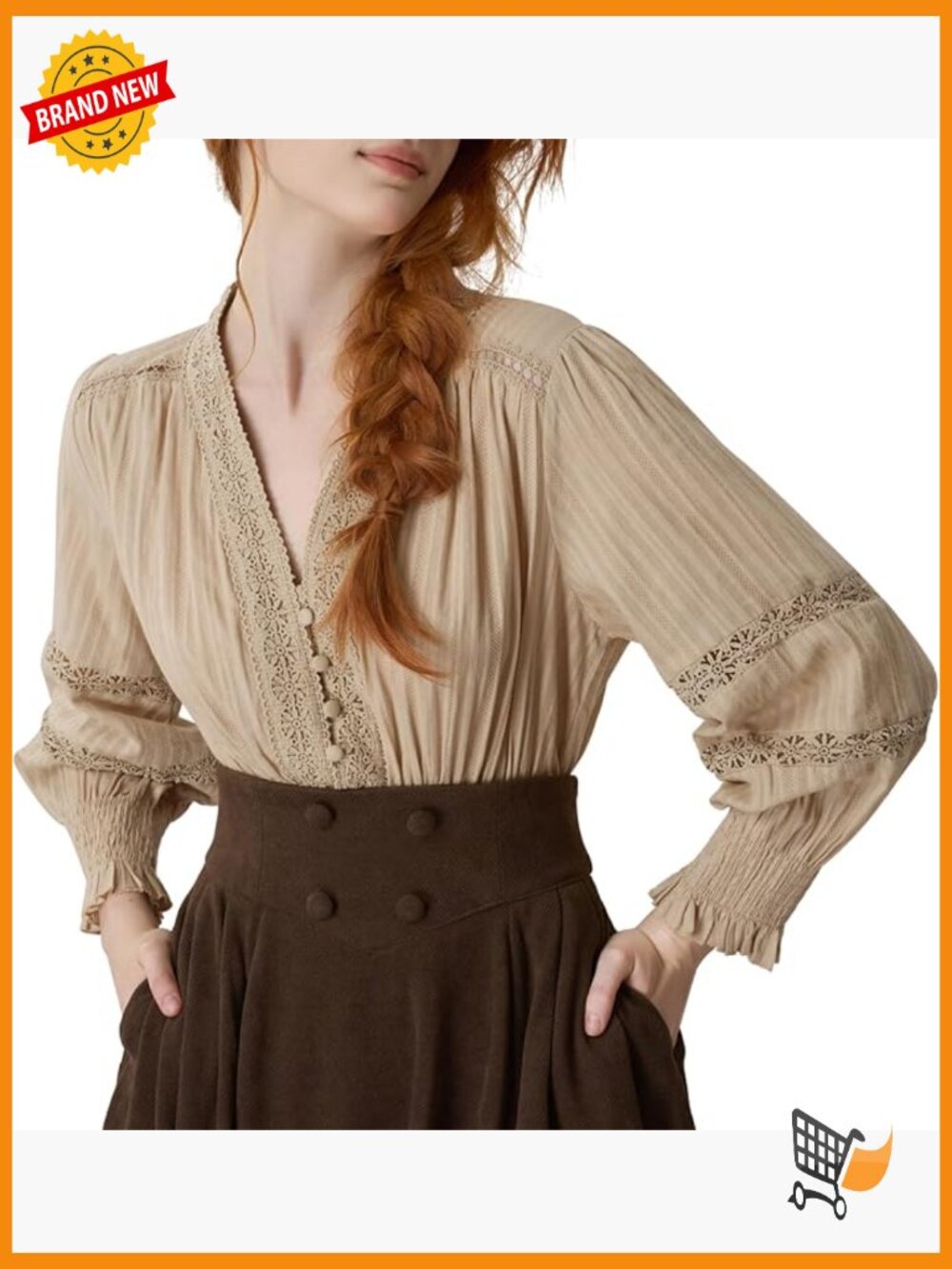 Women Renaissance Peasant Blouse V Neck Bell Sleeve Cotton Dressy Top Ren Faire